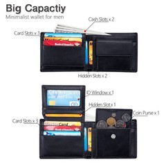 Men’s Bifold Leather Wallet with Coin Pocket, RFID Blocking (Black) | Genuine…