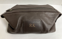 POTTERY BARN MENS BROWN LEATHER GRANT SHAVING TOILETRY BAG CASE «MONOGRAMMED RK»