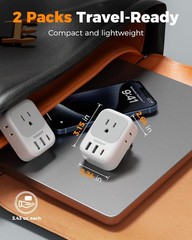 2 Pack European Travel Plug Adapter, TESSAN Europe Power Converter 4 Outlets 3 U