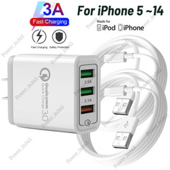 QC Power Adapter Cube Fast Charger USB Charging Cable For iPhone 5 6 7 8 X XR XS