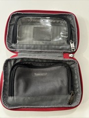 Tumi Alpha Split Kit Travel Black Toiletry Cosmetic Bag Organizer Red Zipper