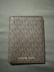 MICHAEL KORS Leather Bedford Travel Passport Holder Wallet Brown Signature NWOT