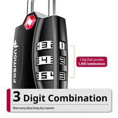 Fosmon TSA Approved Locks for Luggage. 3-Pack / Black, 3 Digit Black 3 Pack