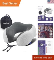 Adjustable Cooling Travel Neck Pillow for Airplane Comfort – Light Grey