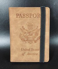Suede Passport Holder – Wallet – Embossed – Tan