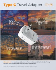 TESSAN European Travel Plug Adapter USB C 3 Pack, PD 20W US Gray&White-Type C