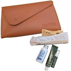 Cathay Pacific Bamford Business Class Amenity Kit Tan Vegan Leather Travel Set