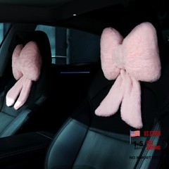 2 Pcs Car Neck Pillow Plush Butterfly Bow Car Headrest Pillow Pink Solid
