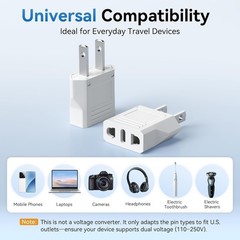4-Pack EU to US Wall Plug Adapter, European Travel Power Converter