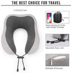 MLVOC Travel Pillow 100% Pure Memory Foam Neck Pillow, Grey