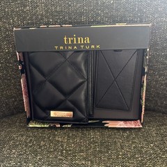 Trina Turk Blk Quilted Passport Holder Wallet Luggage Tag Travel Gift Set NWT