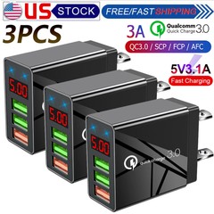 3PCS 3 Port Fast Quick Charge QC 3.0 USB Hub Wall Charger Power Adapter US Plug