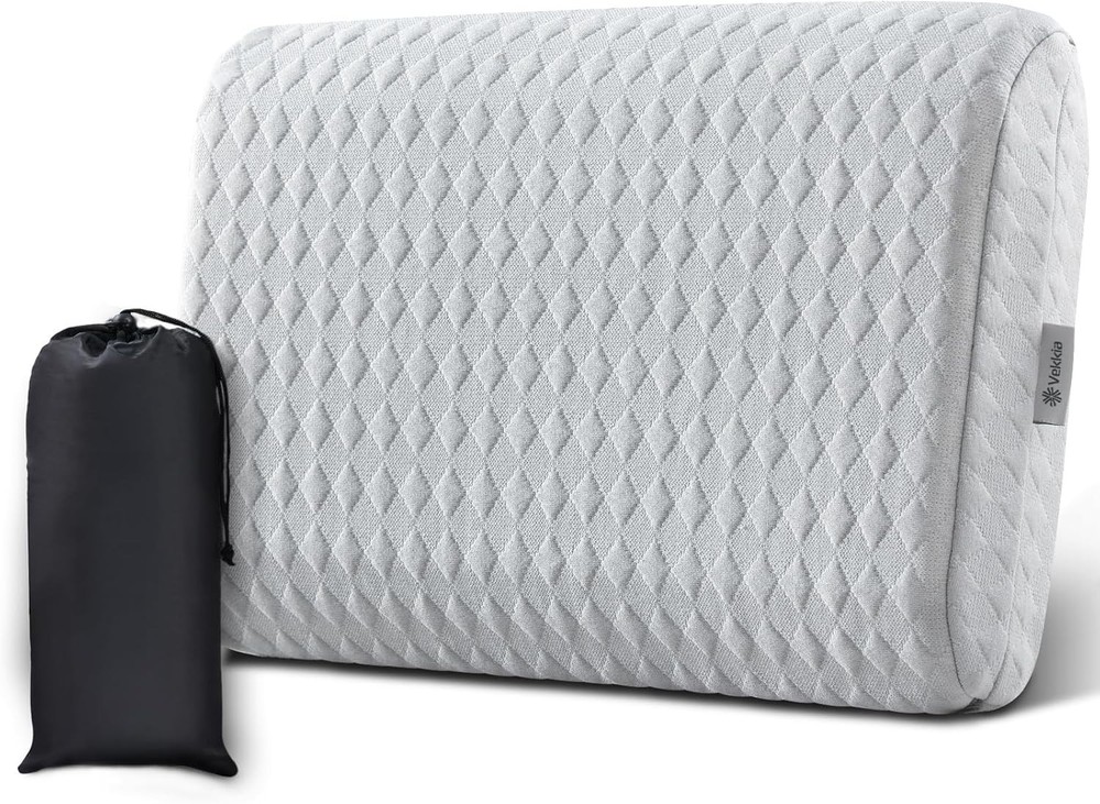Memory Foam Camping Travel Pillow w/ Washable Cover Compressible Small Gray