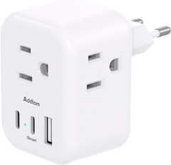 European Travel Plug Adapter, International Power Adapter with 3 Outlets 3 USB