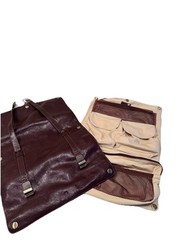 VTG Red Envelope Leather Excursion Travel Toiletry Case Bag Trifold Brown Gold