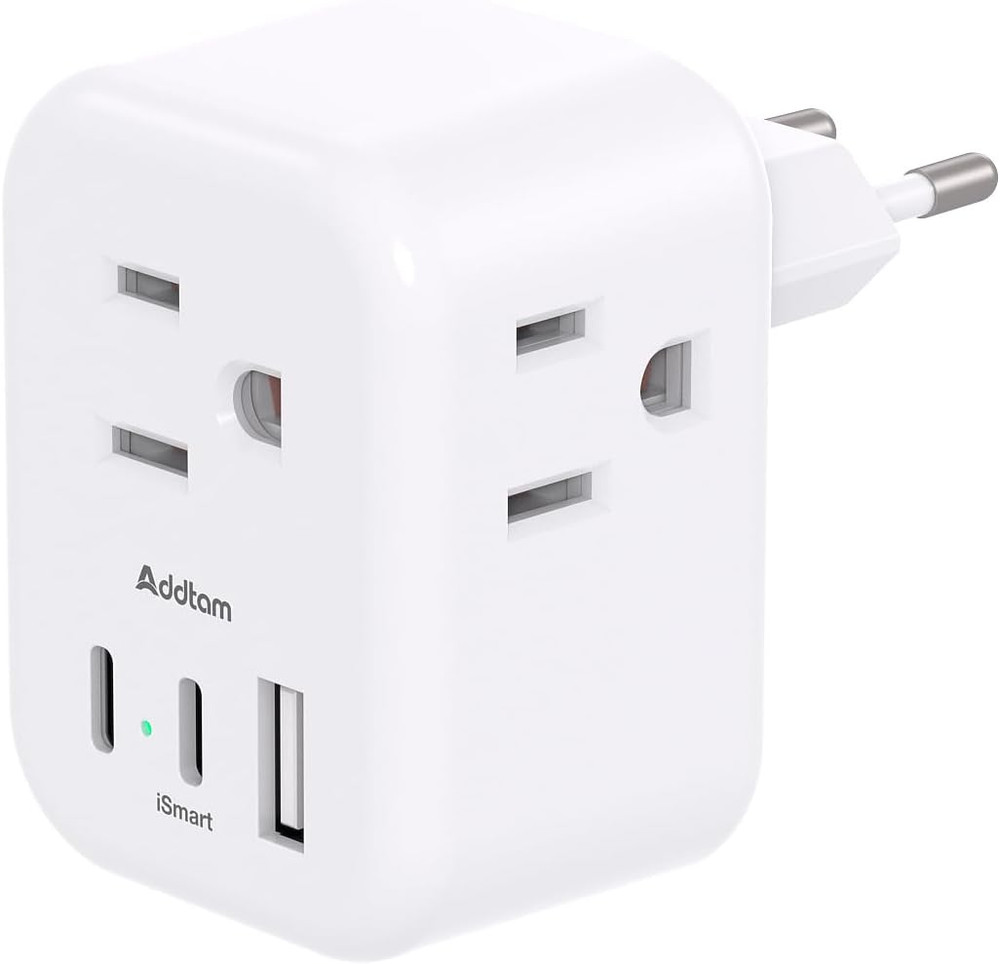 European Travel Plug Adapter, International Power Adapter with 3 Outlets 3 USB