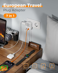 European Travel Plug Adapter USB C, International Plug Adapter with 4 AC Outlet