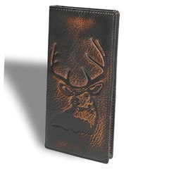 Deer Long Wallet For Men Full Grain Leather with Hand black brown with deer