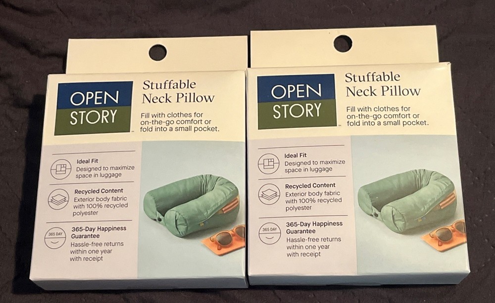 Set Of 2 Open Story Stuffable Neck Pillows Travel Accessory-Green