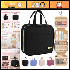Hanging Toiletry Bag for Travel – Waterproof Makeup Organizer, Medium Size, Blac