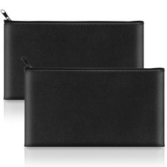 2 Pack PU Leather Money Bags with Zipper, Secure Bank Pouch for Cash, Coins