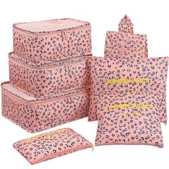 Set of 7 Pink Leopard travel cubes with shoe bag plus extra travel shoe bag