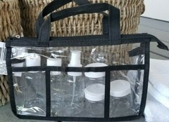 6 PC Travel Bottles w/FREE CLEAR ZIPPER BAG ~ 2 Gel Lotion 1 Spray & 3 Cream Jar