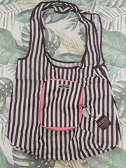 NWT Henri Bendel Zip Around Packable Tote Shopper Bag Brown White Stripe