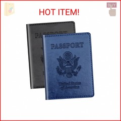 Herain Black & Dark Blue Passport Holder for Travel, Passport Cover Wallet Case