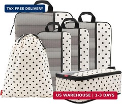 U+U 6 Set Compression Packing Cubes, Travel Organizers (Polka Dot) | Space-Savin