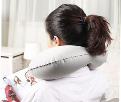 Gray Inflatable Airplane Pillow Multifunctional Travel Neck/Back Pillow NEW