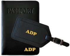 Personalized Monogrammed Leather RFID Passport Holder Cover and Luggage Tag