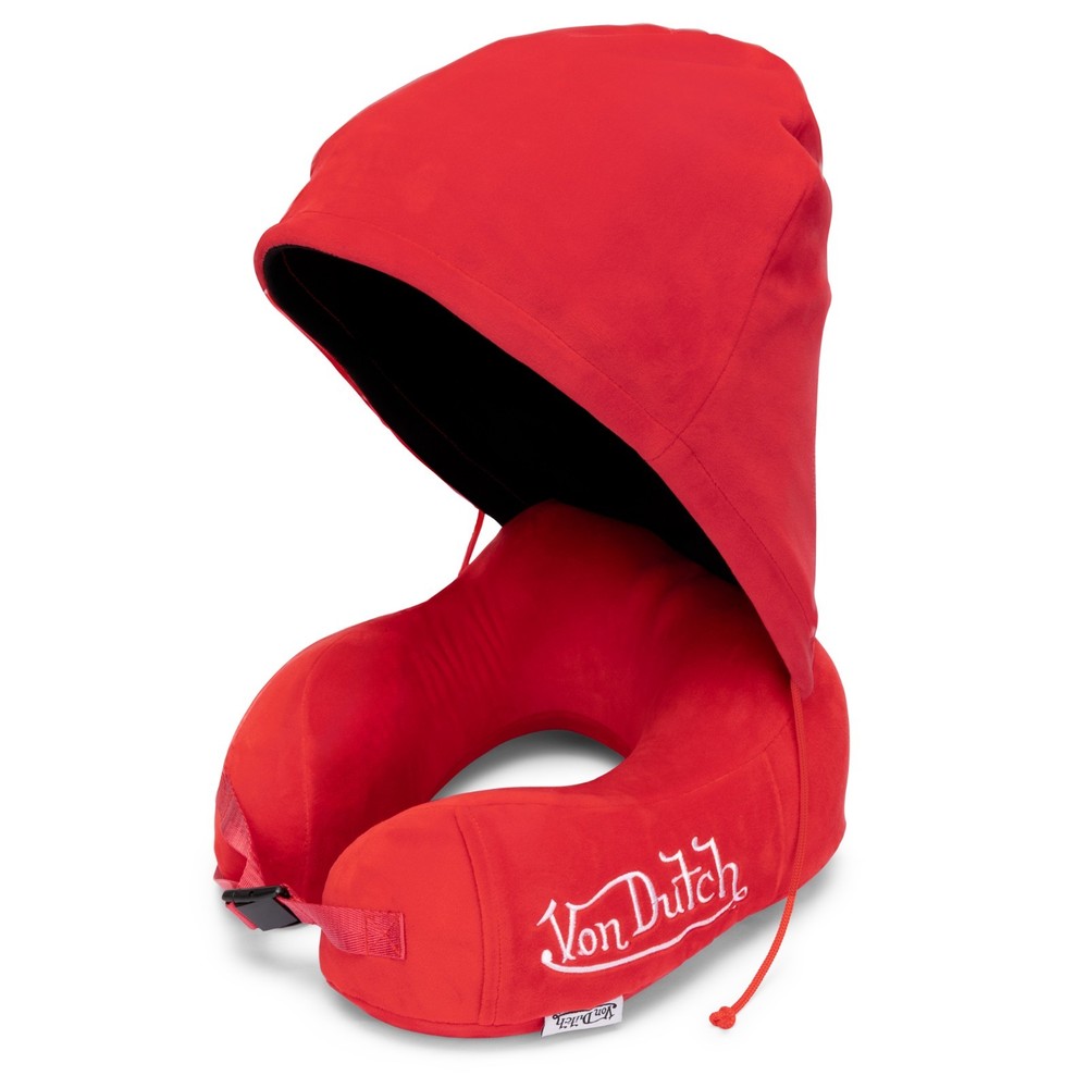 Von Dutch Red Eyeconic Hooded Ergonomic Memory Foam Travel Neck Pillow
