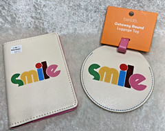 Ban.do “Smile” Ivory & Pink Leatherette Passport Holder & Luggage Tag Set Bando