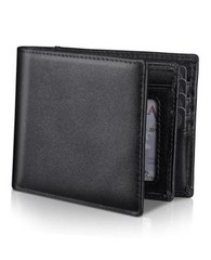 Mens Genuine Leather Bifold RFID Blocking Wallet with 14 Card Slots, ID Black