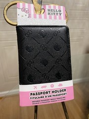Hello Kitty Embossed Black Leather Passport Wallet Organizer For Travel