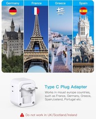 2 Pack HANYCONY European Travel Plug Adapter Foldable 4 Outlets + 4 USB Ports