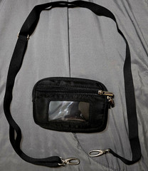 Nylon Neck Pouch Purse w/ Clear Window & Neck Strap, Black Passport ID Holder