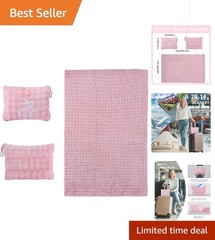 Travel Blanket and Pillow – Ultra-Soft Compact & Lightweight 61×43 Inches