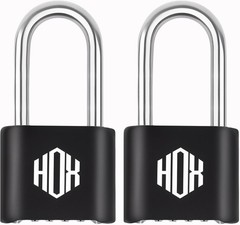 HOX 4 Digit Heavy Duty Combination Lock, 2.7 Inch Long Shackle, Outdoor, 2 Pack
