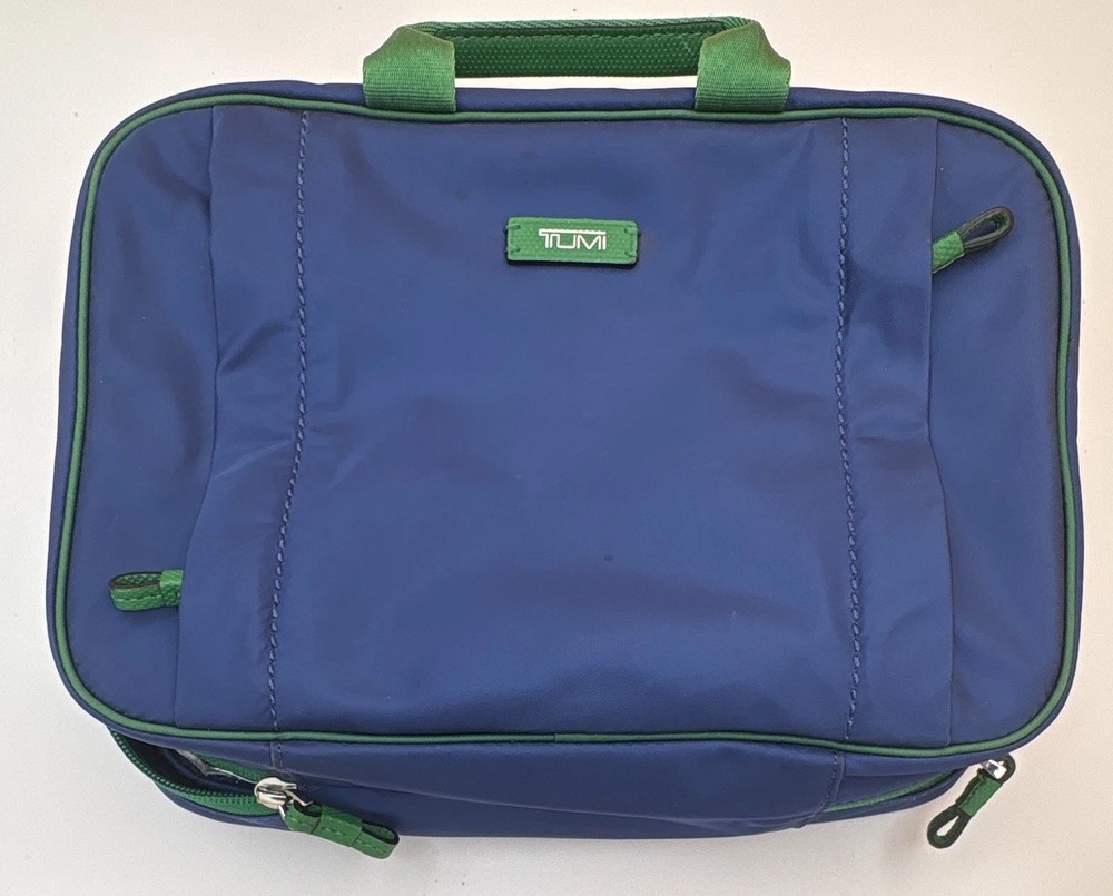 Tumi Blue/Green Zippered Travel Toiletry Organizer Pouch w/ Hanging Hook