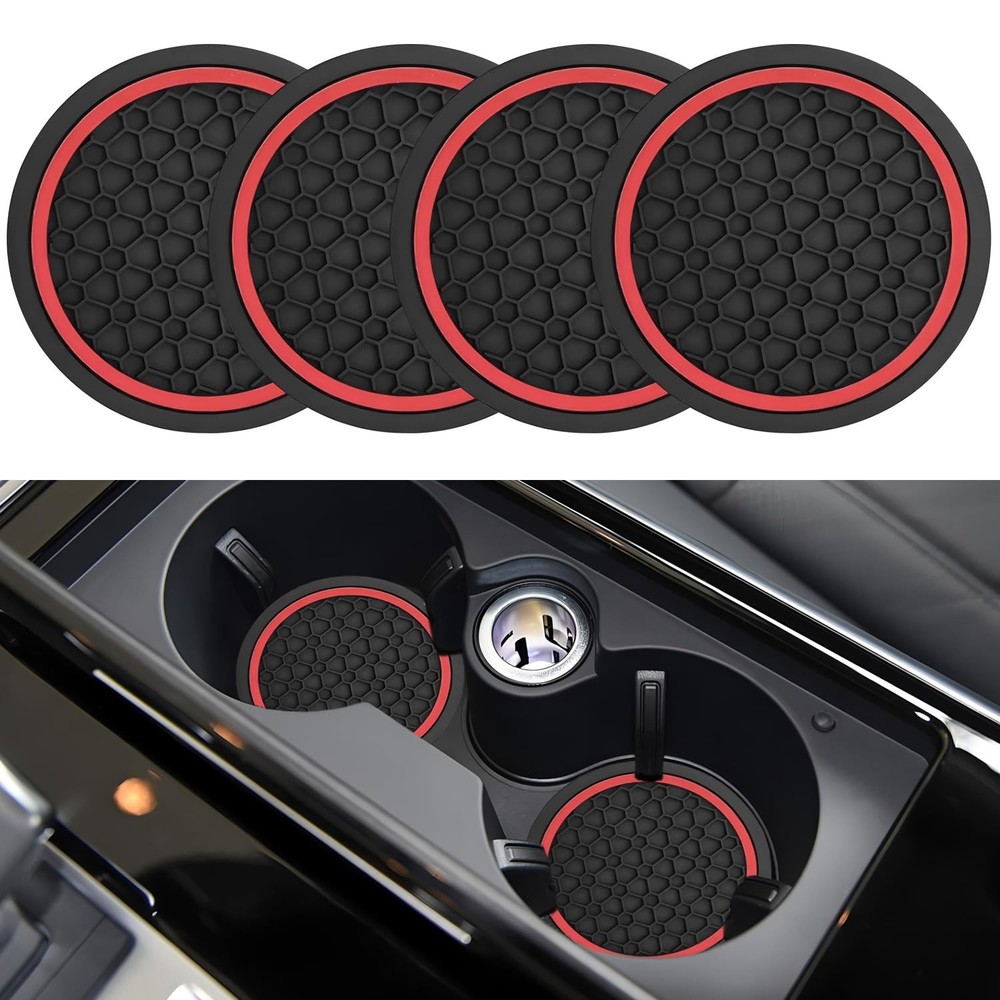 4PCS Car Cup Holder Diameter 2.75in, Thickness 0.2in, Black/Red
