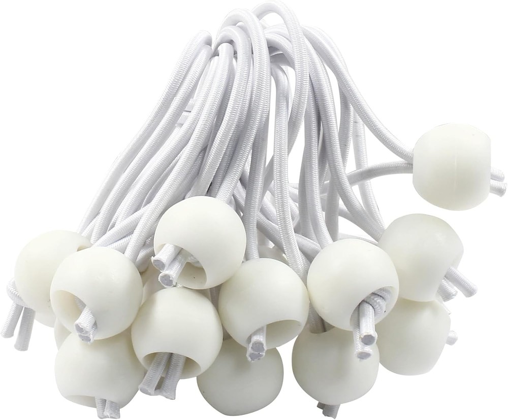 Waziaqoc 50 Pcs Ball Bungee Cords 4 Inch, Tarp Ties 4 White