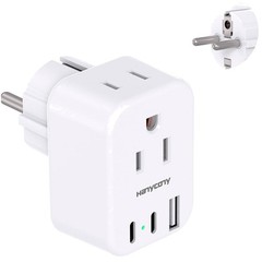 5-in-1 Travel Plug Adapter – 3 USB Ports, 2 Outlets