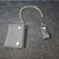 RFID Blocking Men’s Tri-fold Vintage Biker Cowhide Leather Steel Chain Wallet…