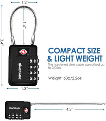 2 Pack TSA Approved 4-Digit Cable Luggage Locks Keyless Travel Suitcase Padlocks