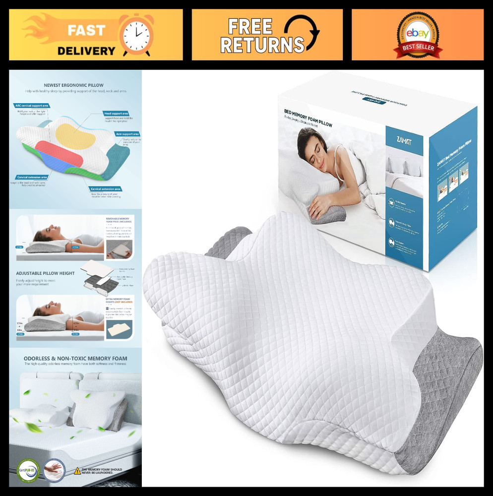 Adjustable Cervical Memory Foam Pillow – Odorless Neck Pain Relief, Ergonomic Su