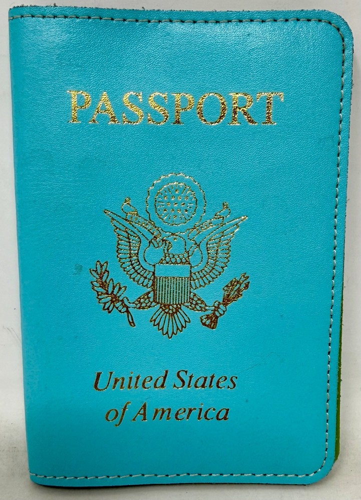 Baekgaard United States US Leather Passport Case Holder Green Gold Turquoise