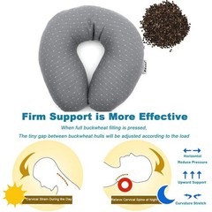 Buckwheat U-Shaped Neck Pillow Adjustable Buckwheat Hull Pillow with Pillowca…