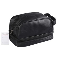 RAS Men’s Real Leather Travel Overnight Wash Gym Shaving Bag 3530 Black